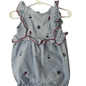 Blue Striped Ruffle Baby Romper
